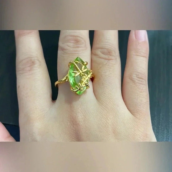 2 LEFT! Gold Dragonfly Wrapped Green Stone Ring - Picture 5 of 5